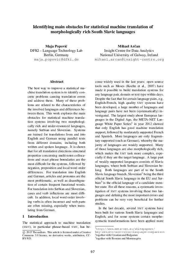 (PDF) Identifying main obstacles for statistical machine translation of ...