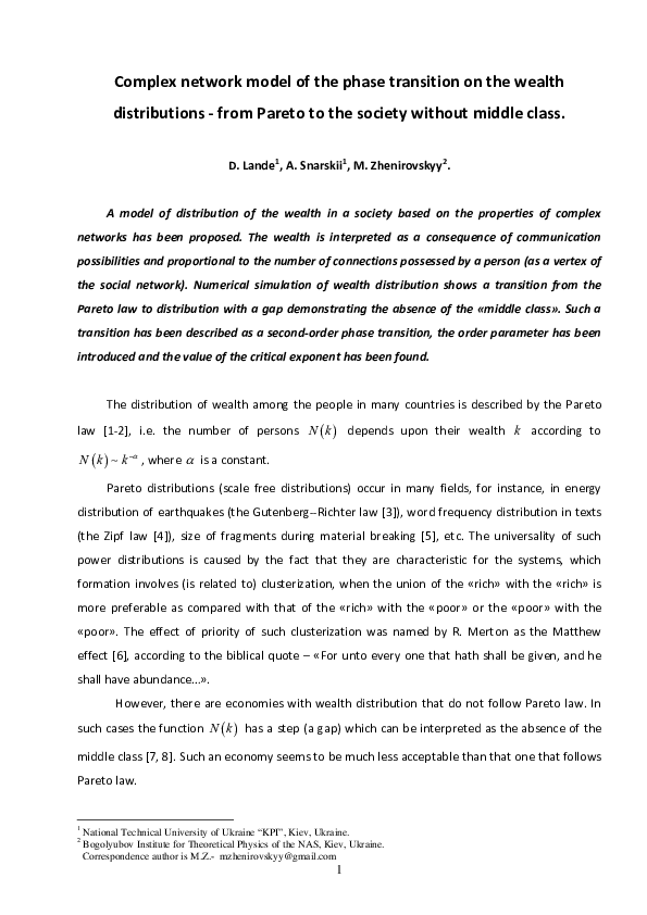 (PDF) Complex network model of the phase transition on the wealth ...