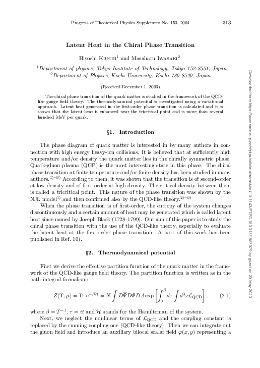 (PDF) Latent Heat in the Chiral Phase Transition