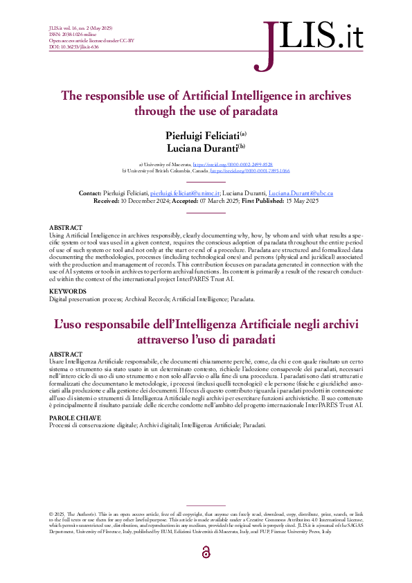 (PDF) The responsible use of Artificial Intelligence in archives ...