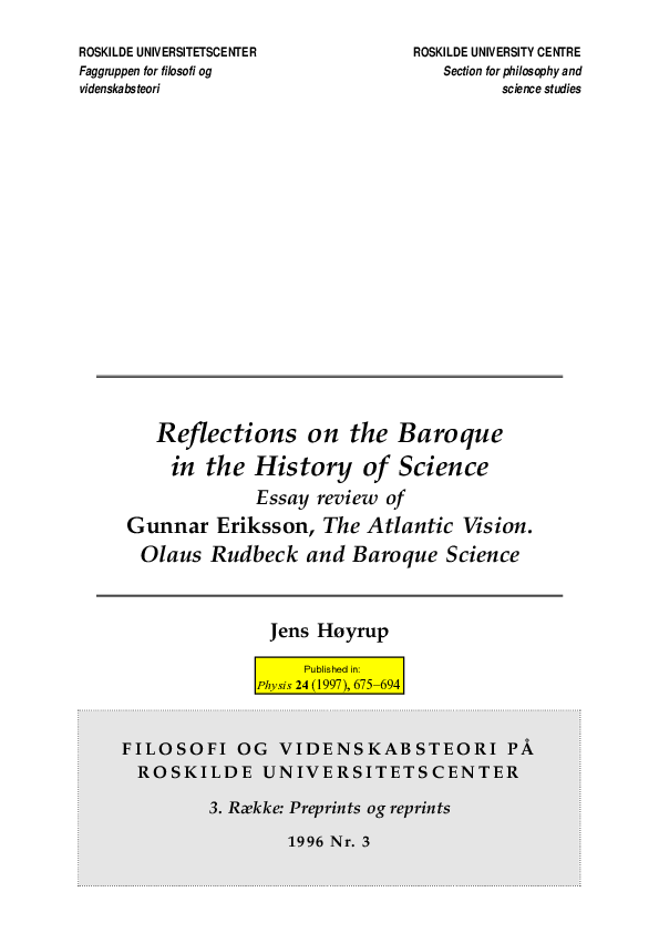 (PDF) Reflections on the Baroque in the history of science: Review ...
