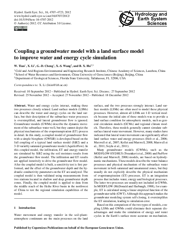 (PDF) Coupling a groundwater model with a land surface model to improve ...