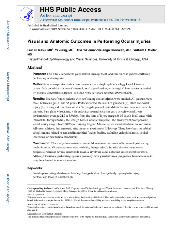 (PDF) Visual and Anatomic Outcomes in Perforating Ocular Injuries