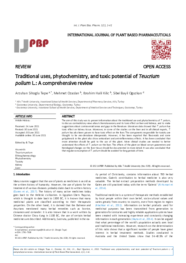 (PDF) Traditional uses, phytochemistry, and toxic potential of Teucrium ...