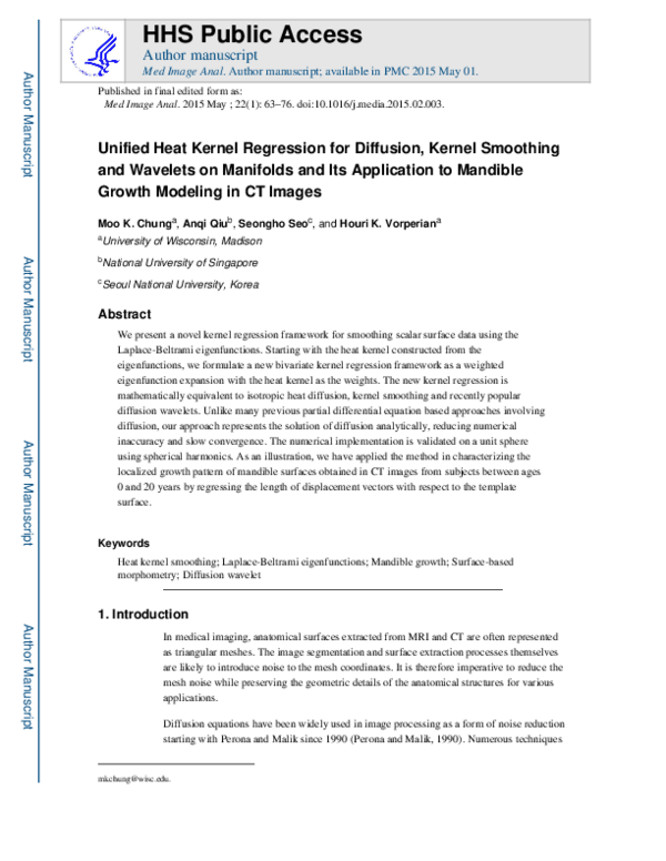 (PDF) Unified heat kernel regression for diffusion, kernel smoothing ...