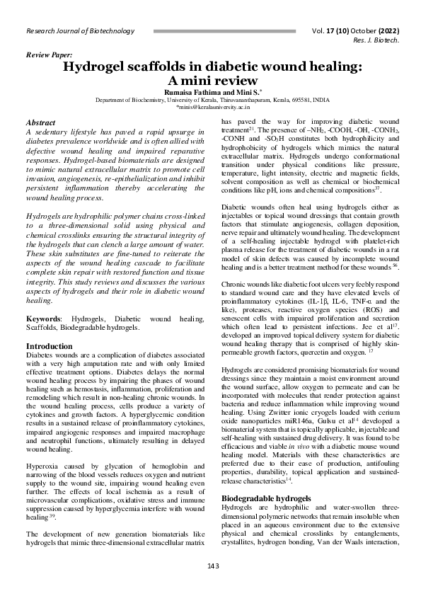 (PDF) Hydrogel scaffolds in diabetic wound healing: A mini review