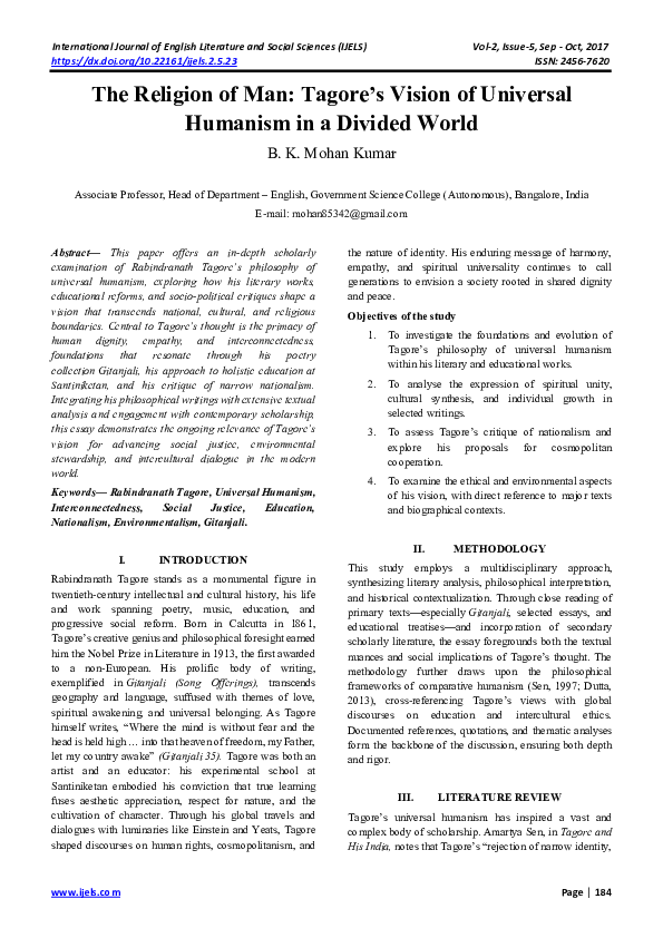 (PDF) The Religion of Man: Tagore’s Vision of Universal Humanism in a ...