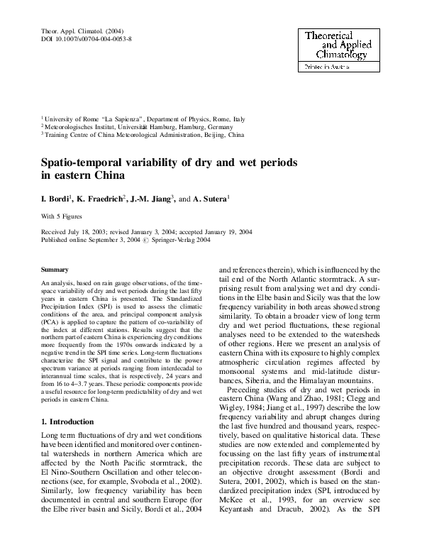 (PDF) Spatio-temporal variability of dry and wet periods in eastern China
