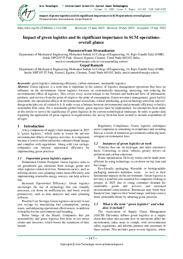 (PDF) Impact of green logistics and its significant importance in SCM ...