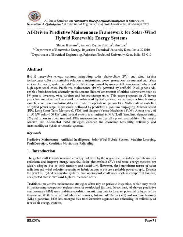 (PDF) AI-Driven Predictive Maintenance Framework for Solar-Wind Hybrid ...