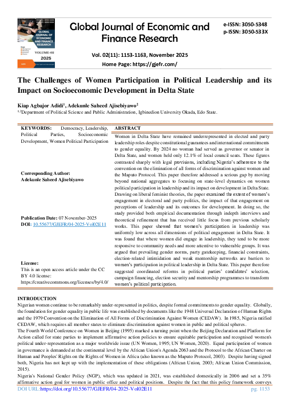 (PDF) The Challenges of Women Participation in Political Leadership and ...