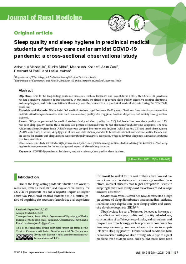 (PDF) Sleep quality and sleep hygiene in preclinical medical students ...