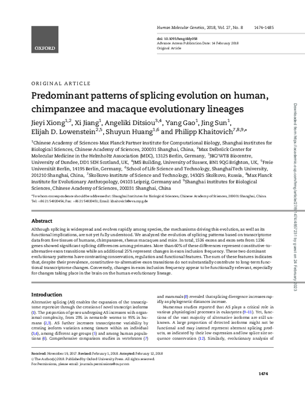 (PDF) Predominant Patterns of Splicing Evolution on Human, Chimpanzee ...