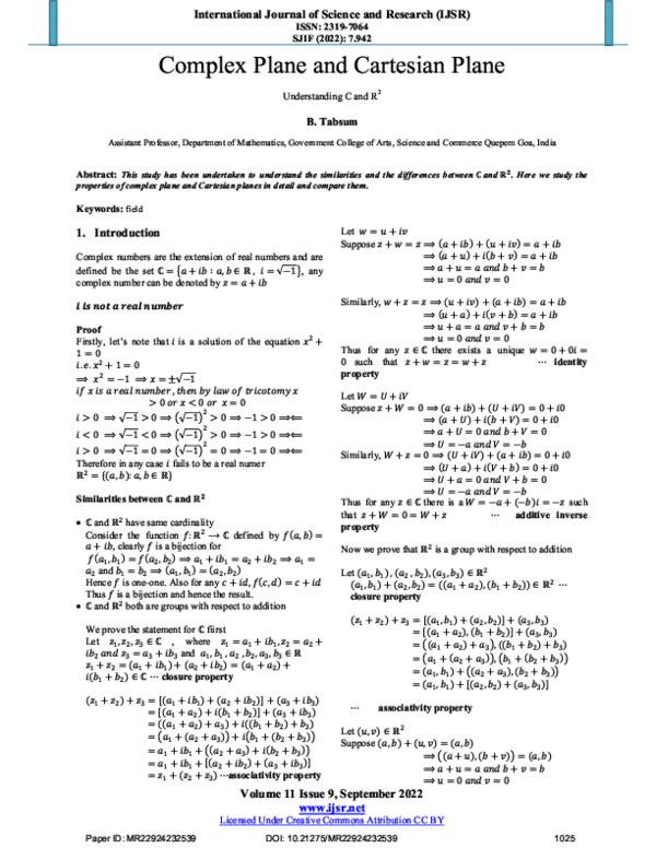 (PDF) Complex Plane and Cartesian Plane