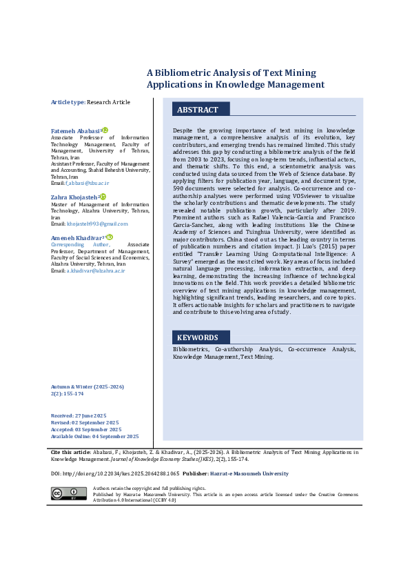 (PDF) A Bibliometric Analysis of Text Mining Applications in Knowledge ...