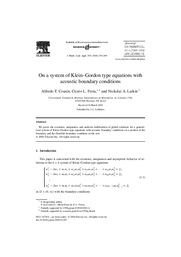 (PDF) On a system of Klein–Gordon type equations with acoustic boundary ...