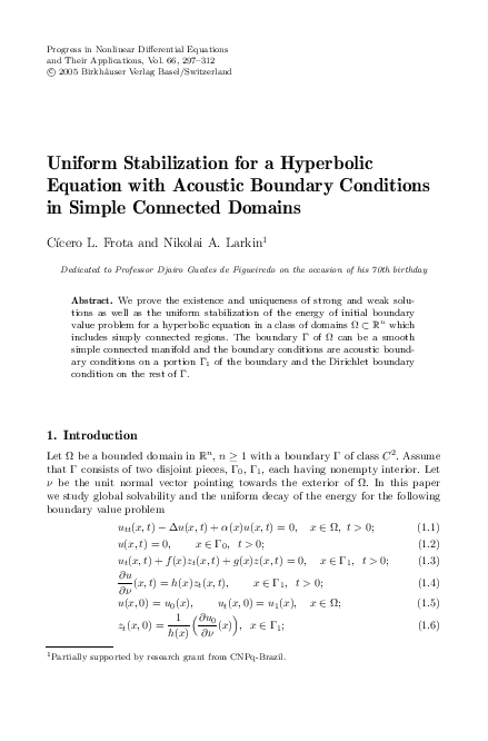 (PDF) Uniform Stabilization for a Hyperbolic Equation with Acoustic ...