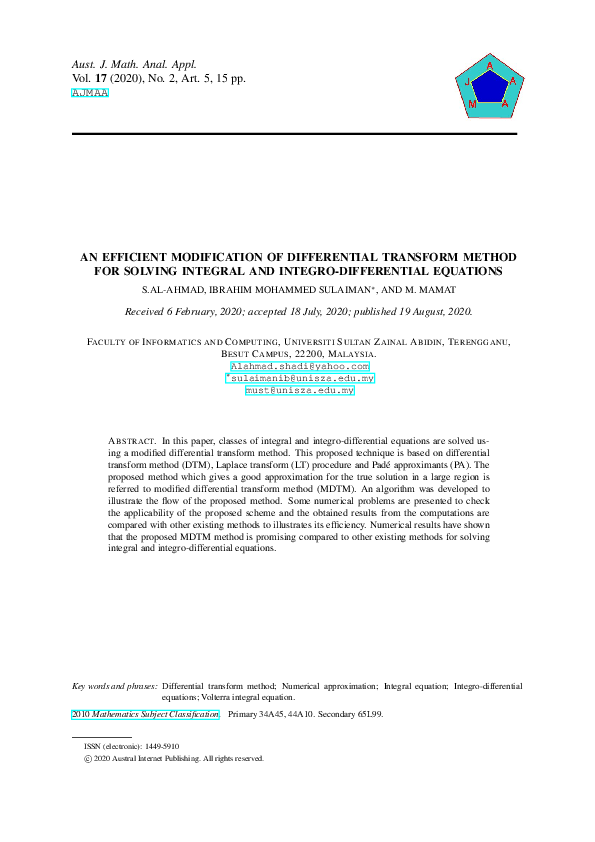 (PDF) An Efficient Modification of Differential Transform Method for ...