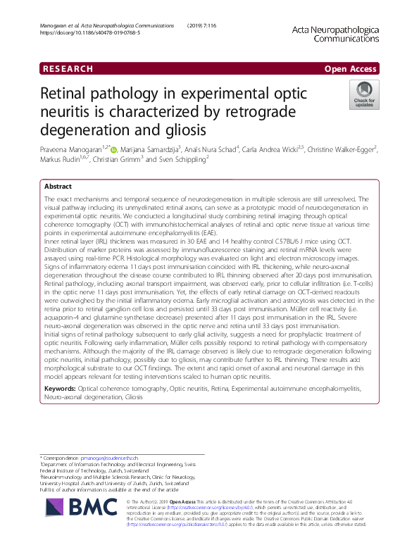 (PDF) Retinal pathology in experimental optic neuritis is characterized ...