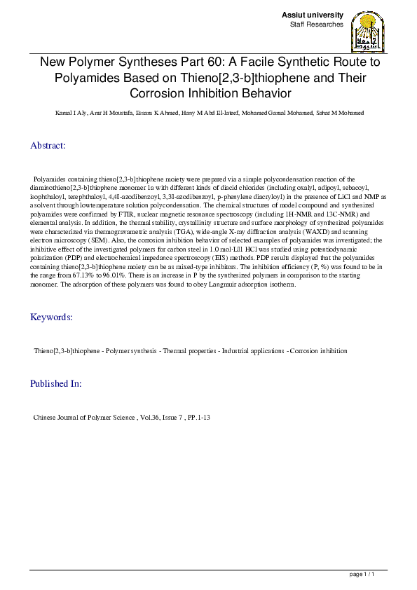 (PDF) New Polymer Syntheses Part 60: A Facile Synthetic Route to ...