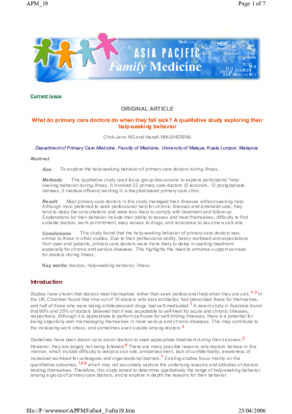 (PDF) What do primary care doctors do when they fall sick? A ...