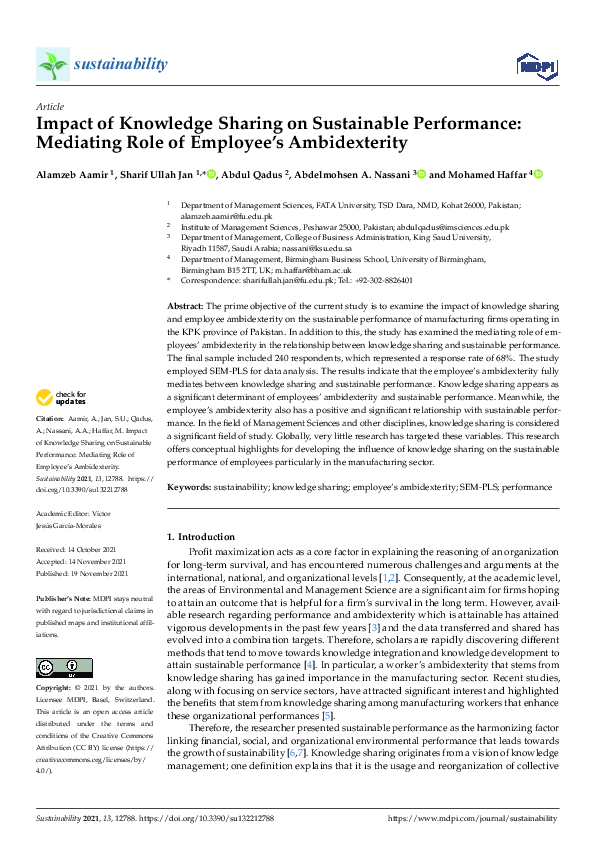 (PDF) Impact of Knowledge Sharing on Sustainable Performance: Mediating ...