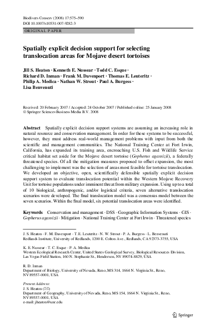 (PDF) Spatially explicit decision support for selecting translocation ...