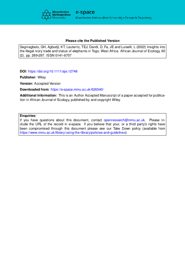 (PDF) Insights into the illegal ivory trade and status of elephants in ...