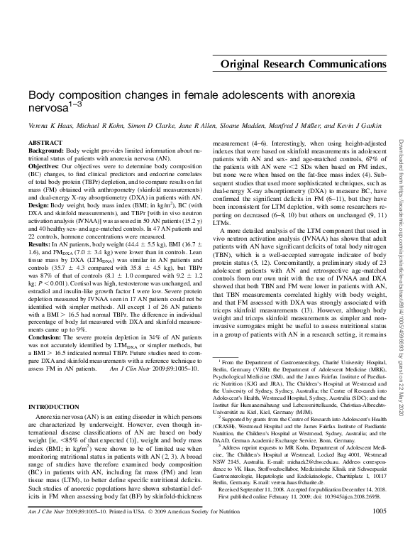 (PDF) Body composition changes in female adolescents with anorexia nervosa