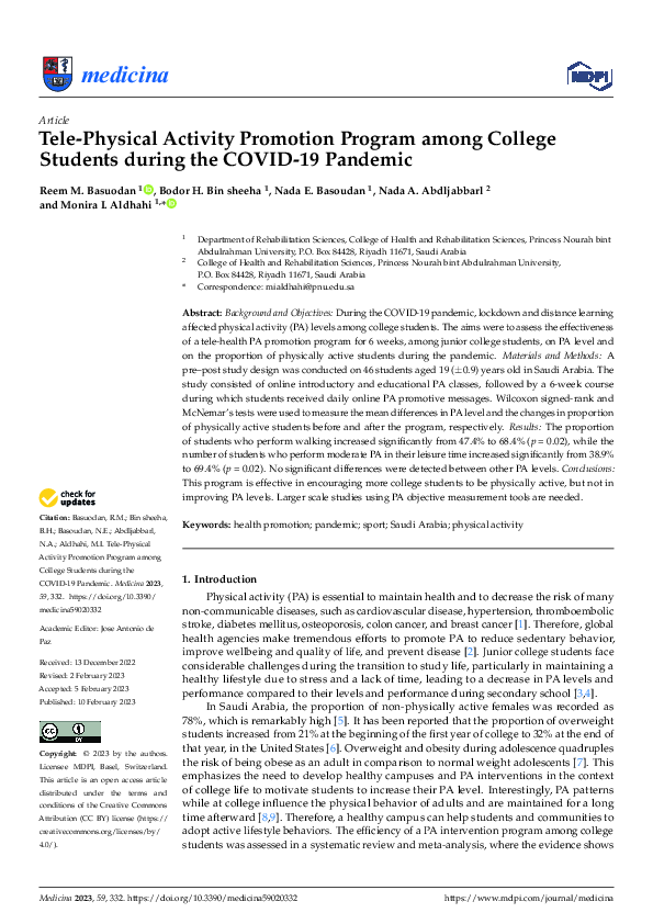 (PDF) Tele-Physical Activity Promotion Program among College Students ...