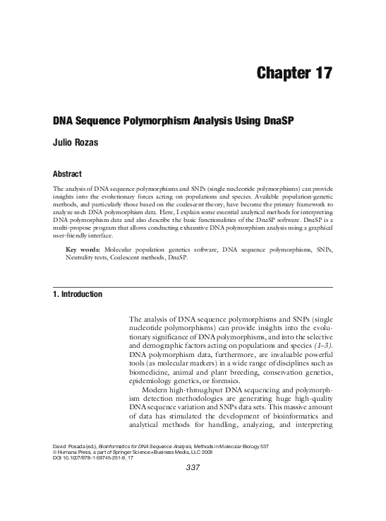 (PDF) DNA Sequence Polymorphism Analysis Using DnaSP