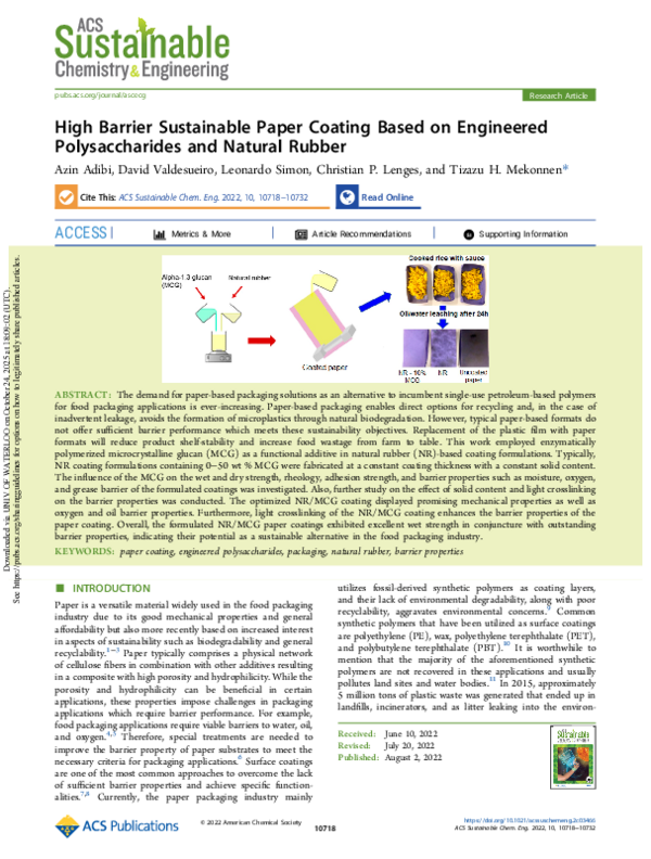(PDF) High Barrier Sustainable Paper Coating Based on Engineered ...