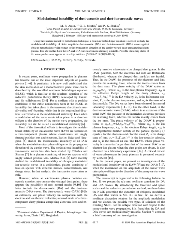 (PDF) Modulational instability of dust-acoustic and dust-ion-acoustic waves