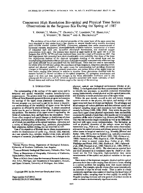 (PDF) Concurrent high resolution bio‐optical and physical time series ...