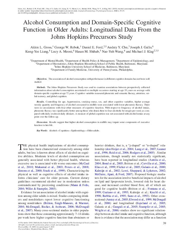 (PDF) Alcohol Consumption and Domain-Specific Cognitive Function in ...