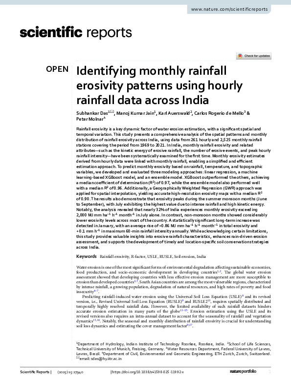 (PDF) Identifying monthly rainfall erosivity patterns using hourly ...