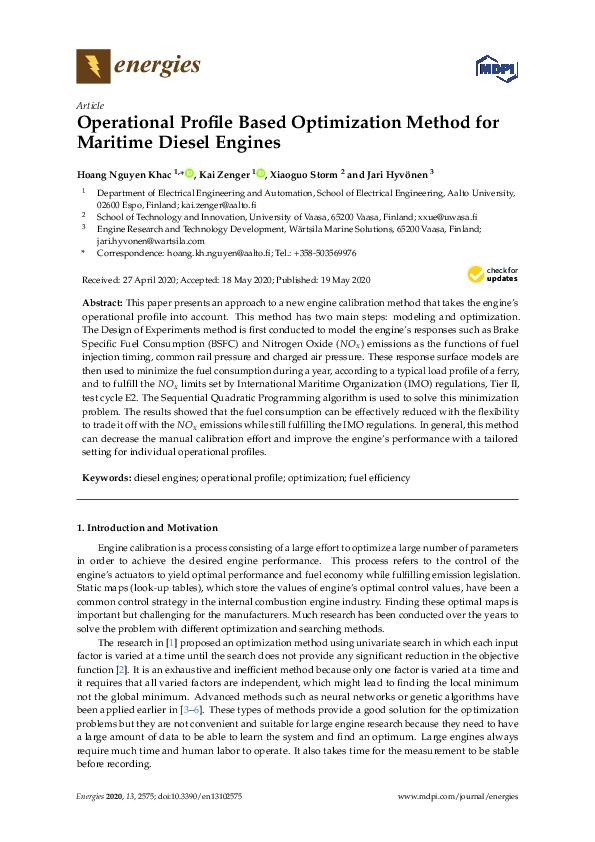 (PDF) Operational Profile Based Optimization Method for Maritime Diesel ...