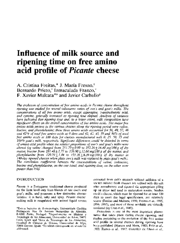 (PDF) Influence of milk source and ripening time on free amino acid ...