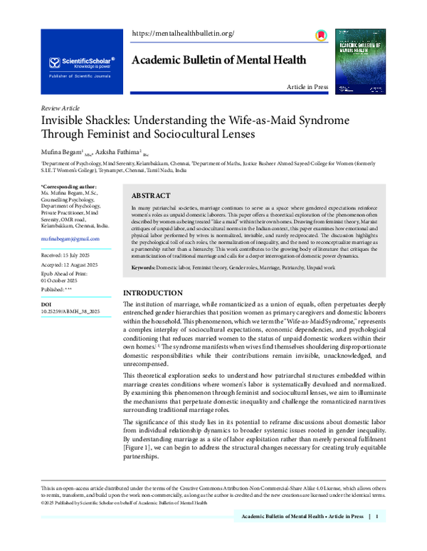 (PDF) Invisible Shackles: Understanding the Wife-as-Maid Syndrome ...