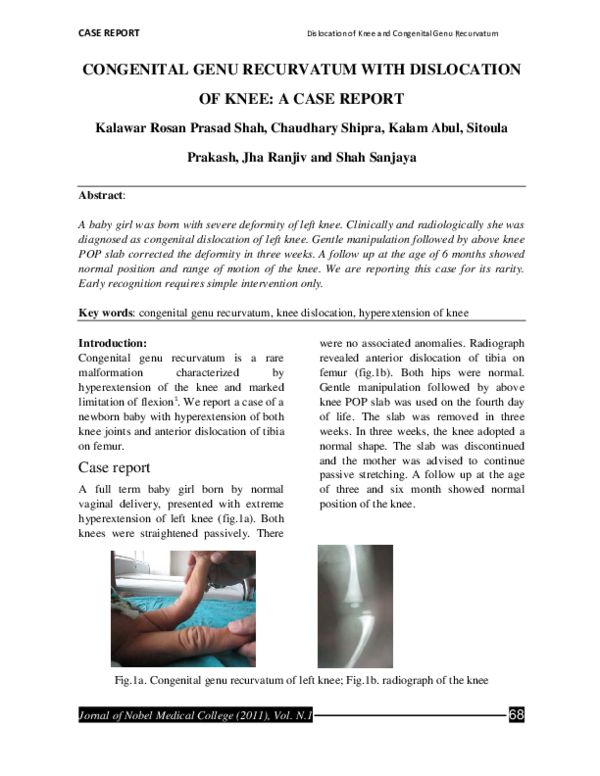 (PDF) Congenital genu recurvatum with dislocation of knee: A case report