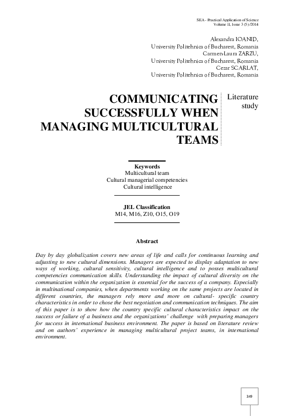 (PDF) Communicating Successfully When Managing Multicultural Teams