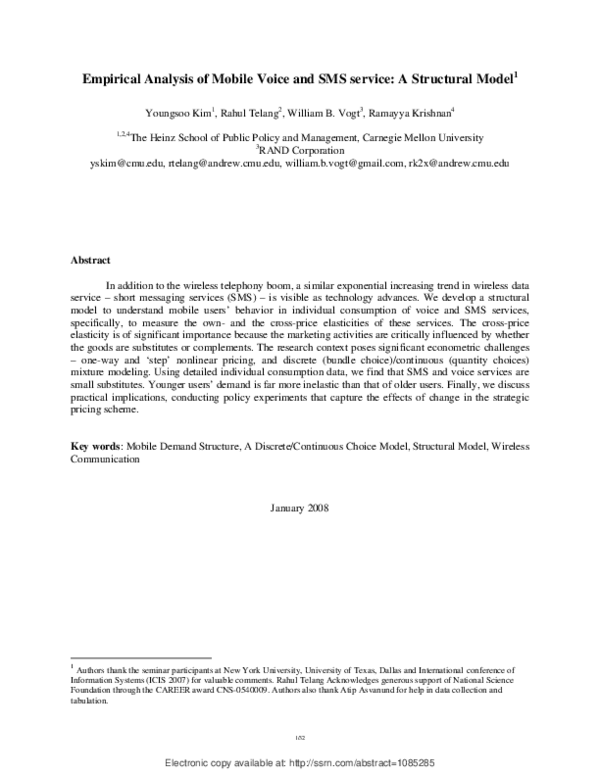 (PDF) Empirical Analysis of Mobile Voice and SMS Service : A Structural ...