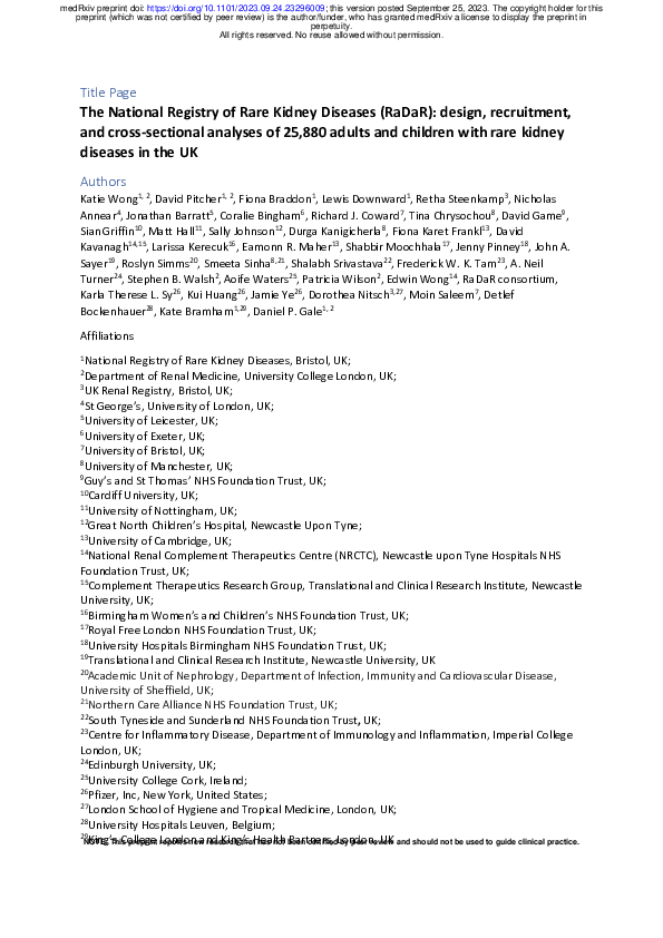 (PDF) The National Registry of Rare Kidney Diseases (RaDaR): design ...