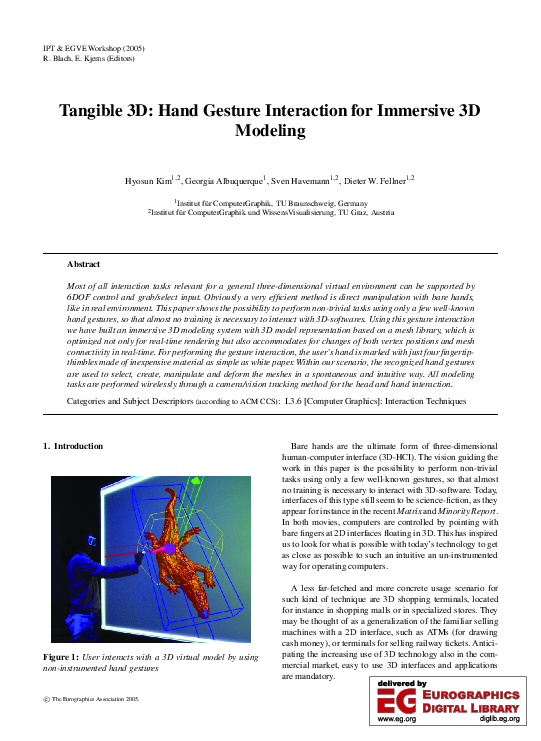 (PDF) Tangible 3D: Hand gesture interaction for immersive 3D modeling
