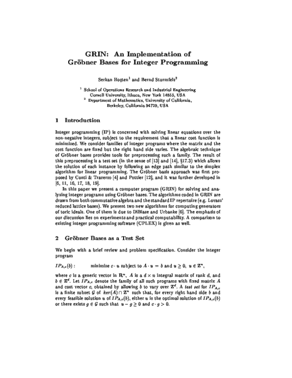 (PDF) GRIN: An implementation of Gröbner bases for integer programming