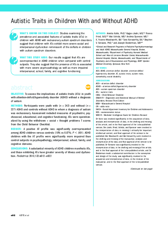 (PDF) Autistic Traits in Children With and Without ADHD