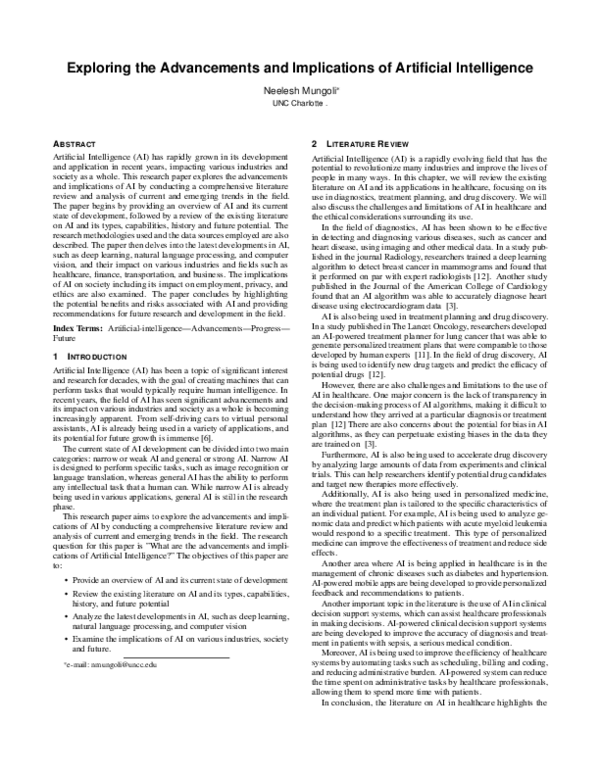 (PDF) Exploring the Advancements and Implications of Artificial ...