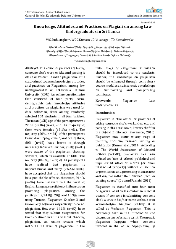 (PDF) Knowledge, Attitudes, and Practices on Plagiarism among the Law ...