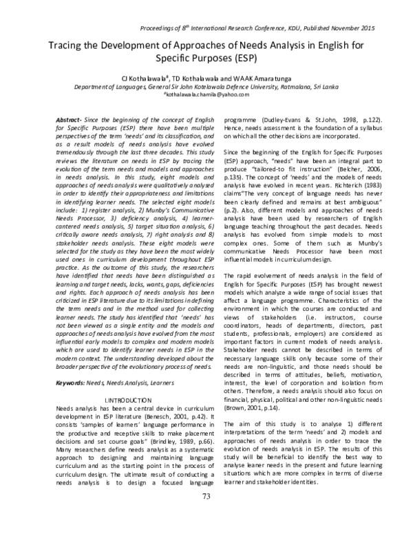 (PDF) Tracing the Development of Approaches of Needs Analysis in ...