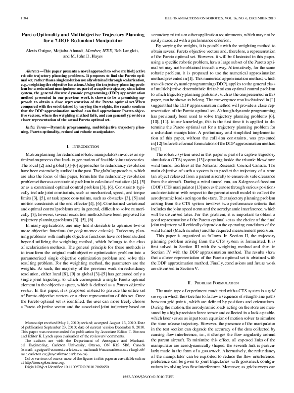 (PDF) Pareto Optimality and Multiobjective Trajectory Planning for a 7 ...
